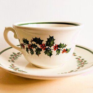 Myott Christmas Holly  Vintage Teacup and Saucer Set, Made in England